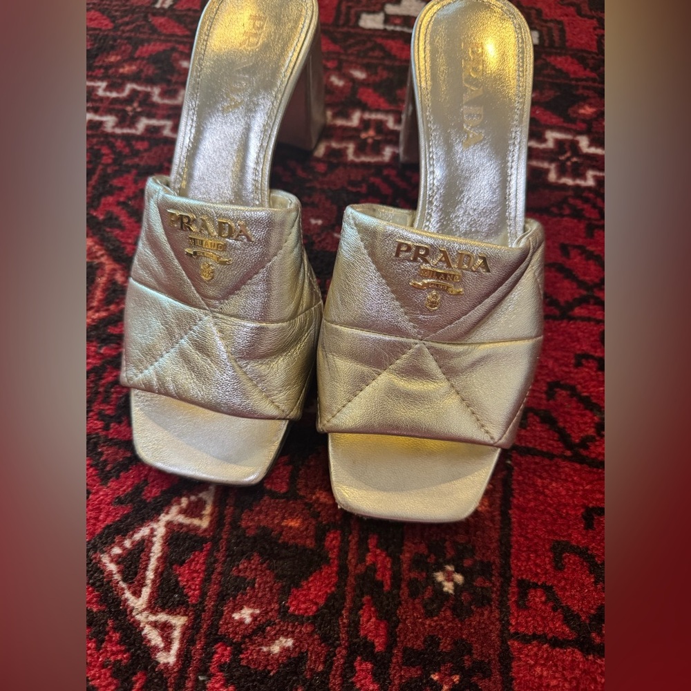 Prada Quilted Leather Block-Heel Slide Sandals 38.5 - Picture 6 of 11